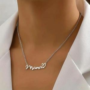 Collier <span class=keywords><strong>Mama</strong></span> plaqué or en acier inoxydable, collier ras du cou avec pendentif cœur délicat pour maman - Product Image 3