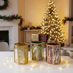 Vente en gros de porte-bougies en verre mercure coloré tendance pour la décoration de Noël à la maison - Product Image 1