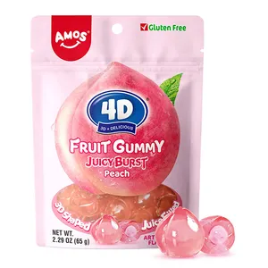 Großhandel Custom AMOS 4D Gummy 3D Pfirsich frucht Gummibärchen mit echtem Frucht geschmack