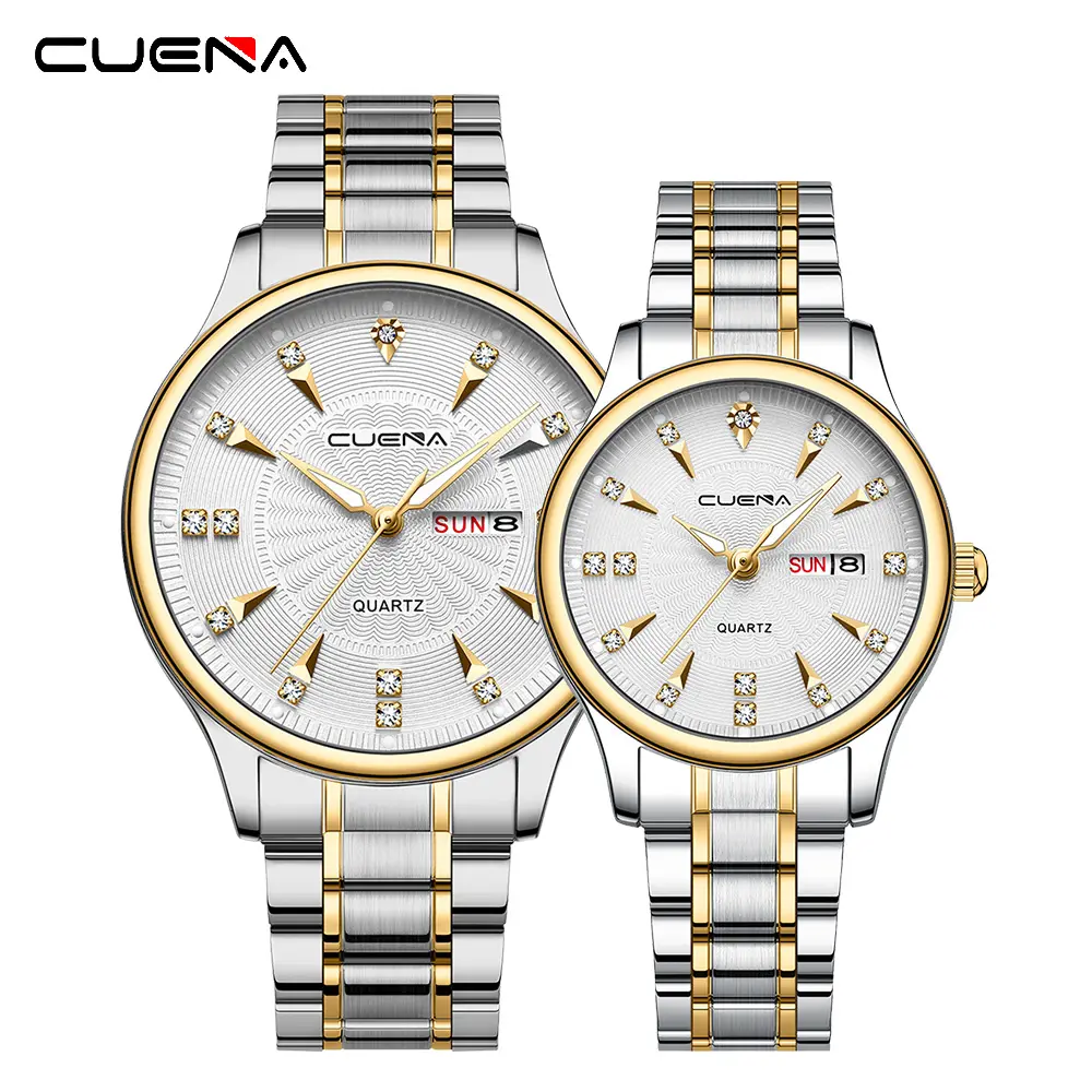 CUENA brand your logo waterproof full stainless steel band Couple watch For lover he and she wristwatch reloj de pareja