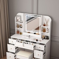 Ensemble de coiffeuse moderne en MDF pour chambre à coucher avec miroir LED, armoire de rangement murale grande capacité et bureau – Vente en gros