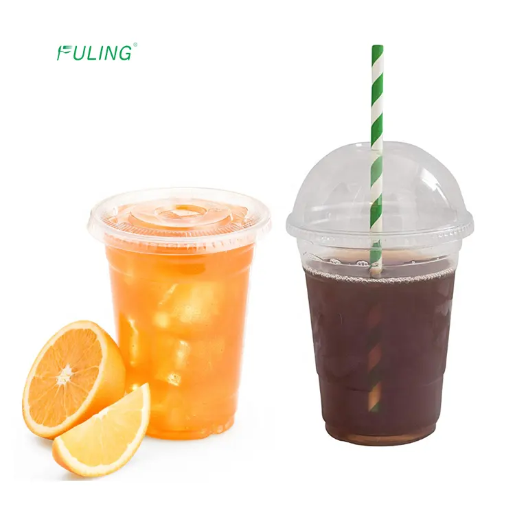 फैक्टरी मूल्य पारदर्शी डिस्पोजेबल पीईटी पेय मोती दूध चाय doem या फ्लैट lids के साथ प्लास्टिक रस कप