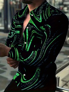 Của nam giới Mới Mùa Hè ngoài trời Athleisure dài tay áo sơ mi giản dị nhạc rock in với Mandarin cổ áo ngụy trang mô hình - Product Image 2