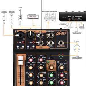 เครื่องผสมสัญญาณเสียงแบบพกพา4ช่องแผงวงจรมิกซ์เสียงขนาดเล็กพร้อม USB BT 48V Phantom Power 3-band EQ <span class=keywords><strong>Loopback</strong></span> button - Product Image 4