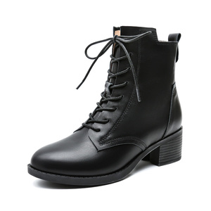 Botines de Mujer de Piel Vacuna de Lujo, Cálidos y Acolchados, con Tacón Grueso, Cierre de Cordones y Forro de Piel, Cómodos para Primavera, Otoño e Invierno - Product Image 1