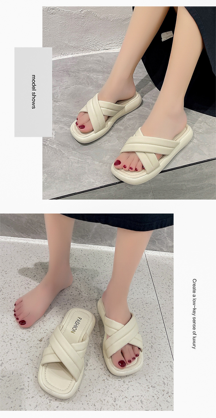 New Platform Slippers Cross Strap Comfortable Home Shoes Outside Square Head Beach Sandals