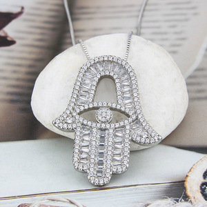 Bling Baguette <span class=keywords><strong>collana</strong></span> <span class=keywords><strong>di</strong></span> palma <span class=keywords><strong>con</strong></span> la <span class=keywords><strong>mano</strong></span> <span class=keywords><strong>di</strong></span> <span class=keywords><strong>Fatima</strong></span> ciondolo occhio religioso gioielli alla moda ciondolo collane - Product Image 4