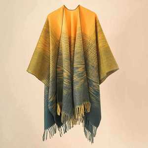 Chal largo de lana de lujo para mujer, estilo poncho grueso con borlas, ideal para invierno, venta al por mayor - Product Image 5