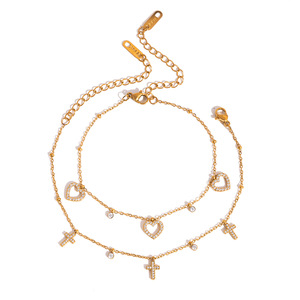 Pulsera de aleación de zinc con forma de corazón, cruz y diamantes incrustados, ideal para regalo. - Product Image 5