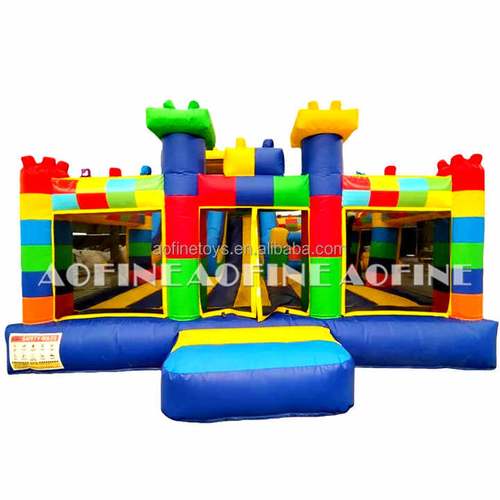16' Building Blocks Wet/Dry Inflatable With Slide Inflatable Water ...