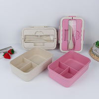 Boîte à lunch de blé de 1000ml pour enfants, boîte à lunch en plastique PP de qualité alimentaire, pot portable, récipient alimentaire avec cuillère