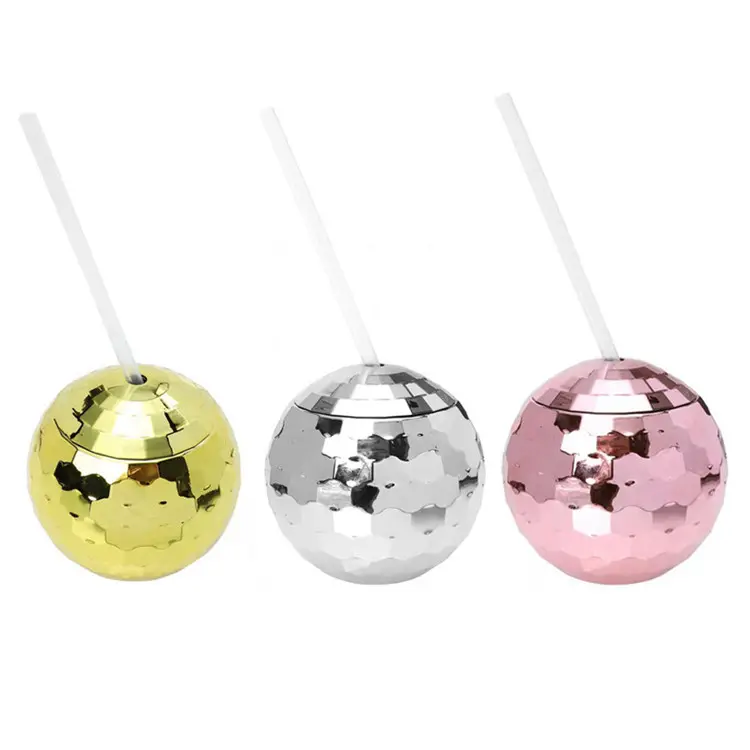 Hot Selling Disco Ball Party Cup Plastic 580ml Vintage Drinking Water Cup With Straw Bar Tool