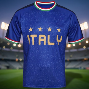 Maillot de football d'Italie pour homme, bleu, manches courtes, col rond, imprimé par sublimation, respirant, polyester, coupe classique, vêtements pour adultes - Product Image 2