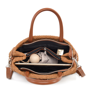 Luxury <b>Woven</b> Lady Casual <b>Tote</b> <b>Bag</b> Two Shoulder Straps Magnetic Closure Classic Diamond Lattice Design Portable Durable Daily Use - Product Image 3