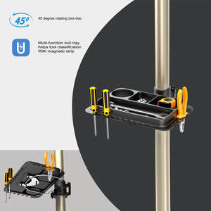 Support de réparation de vélo réglable, capacité de charge de 45 kg, support de travail pliable pour vélo avec rotation à 360° °   Pince rotative et <span class=keywords><strong>plateau</strong></span> à outils magnétique - Product Image 5