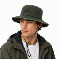 Chapeau de pêcheur tactique personnalisé pour la randonnée en plein air, à large bord, avec sangle de menton réglable coupe-vent pour hommes