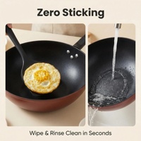 Wok en fer durable de 30 cm (12,6 pouces), poêle à frire en fer raffiné, ustensile de cuisson en fer antiadhésif avec fond plat
