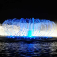 Fontaine musicale flottante pour parc aquatique extérieur, contrôlée par DMX/PLC, avec structure en acier inoxydable et éclairage RGB
