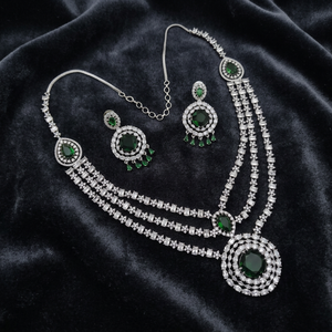 High Quality <b>Silver</b> Plated Brass Women's Wedding Bridal Set <b>Choker</b> Necklace Drop Earrings Tikka Ethnic Zircon Trendy Latest - Product Image 2
