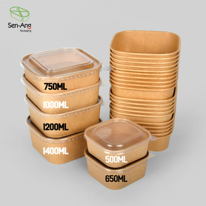 Ensaladeras desechables ecológicas al por mayor con tapas, cuencos de papel marrón cuadrados rectangulares, tapas de cuencos de ensalada de papel marrón - Product Image 4