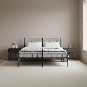 Base de Cama King de Acero con Recubrimiento de Polvo Negro, Diseño Industrial, Muebles para Dormitorio - Product Image 2