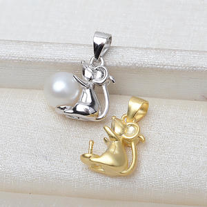 Pendentif en argent S925 pour bricolage, signe du zodiaque de l'année du Rat, perle de 5-6 mm, collier pour cheveux de bébé avec sertissage vide 2853 - Product Image 2