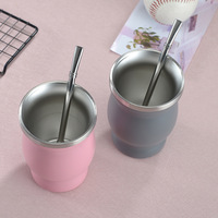 Tasse Yerba Mate en acier inoxydable à double paroi de 8oz avec paille Bombilla Tasse à thé argentine en forme de gourde avec grand ventre avec logo personnalisé