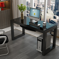 Escritorio de ordenador de vidrio templado extensible barato y moderno, escritorio de estudio y trabajo para oficina en casa con bandeja para teclado