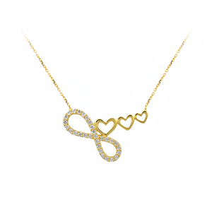 14K oro sólido infinito Tri corazón encanto collar joyería fina para mujeres hecho en Turquía - Product Image 2