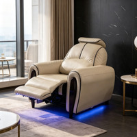 Fauteuil inclinable électrique en cuir crème pour home cinéma, siège VIP avec éclairage d'ambiance LED pour salle multimédia