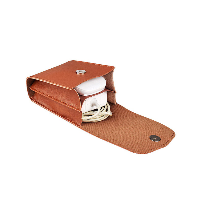 Portable Storage Small PU Leather Pouch Bag Cases for Accessories Laptop Power Adapter Wireless Mouse