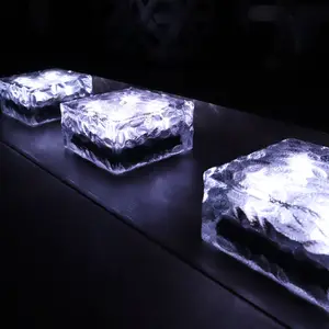 야외 태양 LED 조명 경로 정원 장식 풍경 조명 크리스탈 유리 얼음 바닥 타일 조명