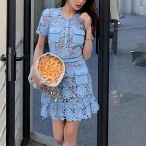 ADYABY <strong>2026</strong> Trending <strong>Fashion</strong> Mermaid Dress Women's Summer Hollow Out Lace Floral MiDi Party <strong>Wear</strong> with Buttons Belt - Product Image 2
