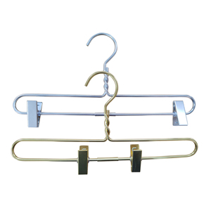 Aluminum Silver Double Bar with Clips Space Saving Pants <b>Hanger</b> for Boutique Use - Product Image 1