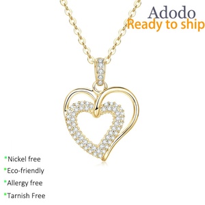 Compra al por Mayor de Joyería Ecológica de Cobre con Baño de Oro de 14k, Collar con Colgante de Doble Corazón con Micro Pavé de Circonitas, Regalo para Parejas - Product Image 1