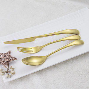 مجموعة أدوات مائدة ذهبية بالجملة للمطاعم، طقم ملاعق وشوك مطلية بالذهب المطفي للأعراس - Product Image 5