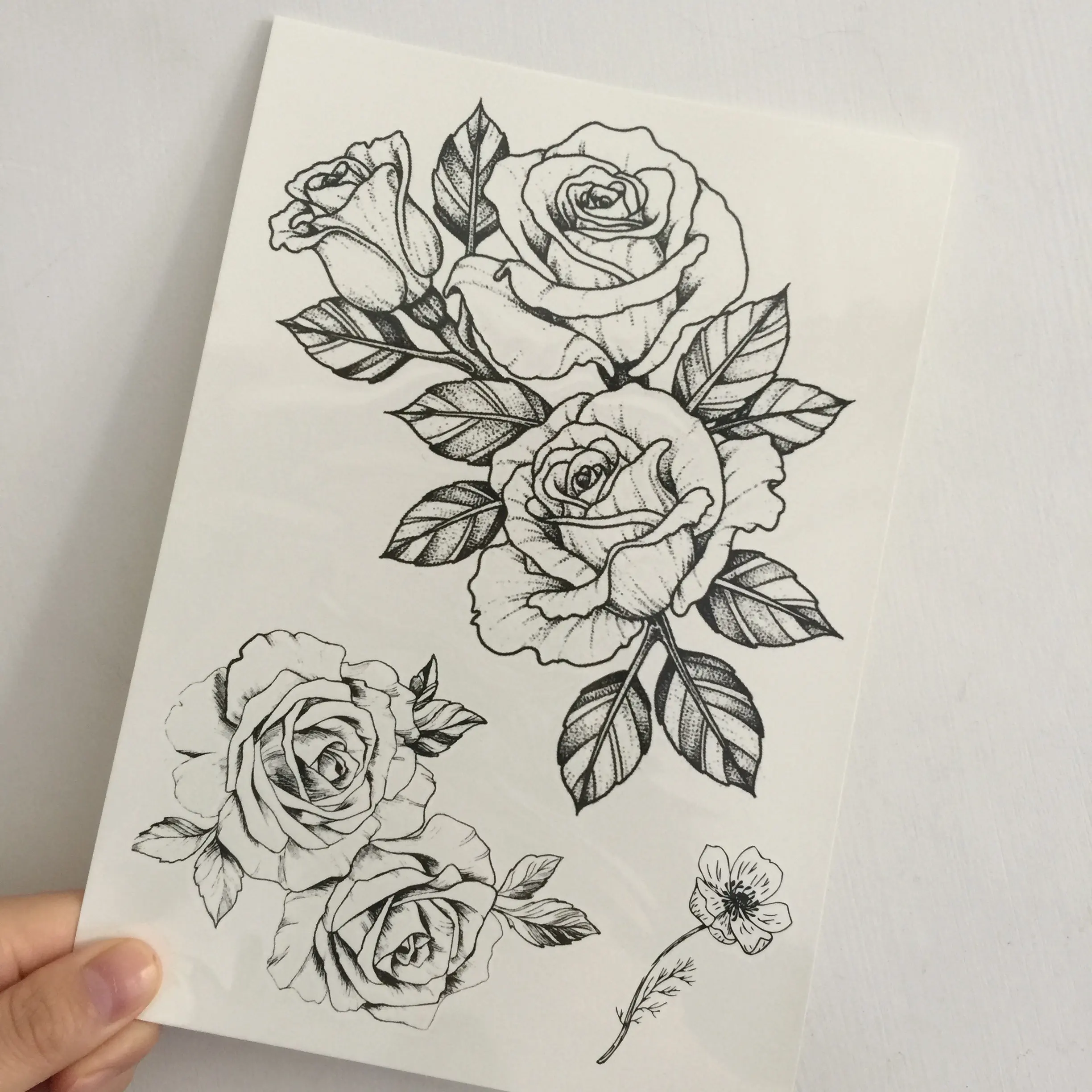 Chinese Rose Nek Beauty Sticker 175gsm Wateroverdracht Zwarte Schets Bloem Sticker Vrouwen Mannen Body Art Tijdelijke Tattoo