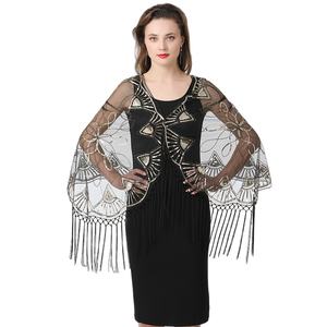 Chales de Lentejuelas Cuadradas de Poliéster, Vestidos de Noche, Boleros para Novia y Damas de Honor, Chales para <span class=keywords><strong>Fiesta</strong></span> de Bodas, Capa con Borlas, Chal de Boda - Product Image 2