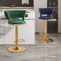 Siège de bar commercial en velours de luxe, tabouret de bar haut, chaise de bar avec dossier pivotant à 360 degrés