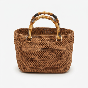 Sac à main en raphia tressé avec poignée en bambou, style décontracté pour femme, ouverture supérieure, durable, usage quotidien - Product Image 3