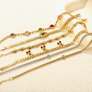 Wholesale 18K Gold Plated Stainless Steel <b>Bracelet</b> Zirconia Stone Trendy Fashion Bead Cherry <b>Shell</b> Eye Heart <b>Bracelet</b> for Women - Product Image 1