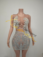 Robe de soirée courte en cristal argenté Ocstrade, robe de soirée de luxe pour fête d'anniversaire, mini robes de club sexy, vêtements pour femmes