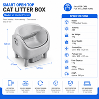 V7 Open-Top Smarte Katzentoilette mit App-Steuerung, automatischer Reinigung, Radarerkennung, Infrarot-Einklemmschutz, für mehrere Katzen