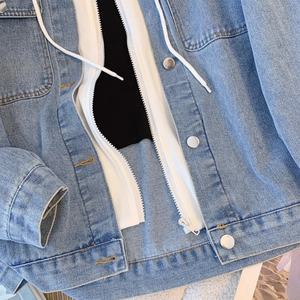 เสื้อแจ็คเก็ตยีนส์มีฮู้ดแบบสองในหนึ่งเดียว 2025 รุ่นใหม่ ทรงหลวม สไตล์เรโทร ใช้งานได้หลากหลาย |   ปรับแต่งการซัก ลวดลาย และสีได้ - Product Image 5