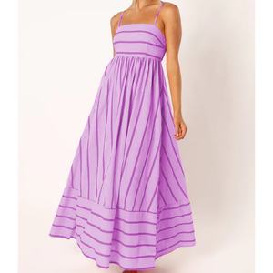 Vestidos Maxi Casuales de Verano y Otoño para Mujer, Estilo Juvenil, con Rayas, Espalda Descubierta, Tipo Halter, Sexy y Elegantes, al por Mayor y Personalizados - Product Image 2