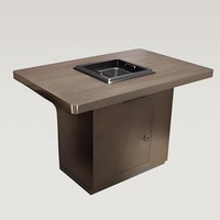 Ensemble de mobilier de restaurant commercial moderne : Table de barbecue électrique en marbre et métal, table de hot pot, chaises, banquette et canapé avec plateau en cuir