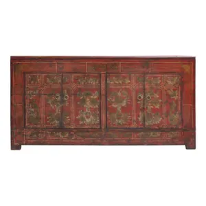 New Arrival High Glossy Recycled Wood Furniture Antique Reclaimed Wood Mongolian Painting Sideboard Living Room Furniture