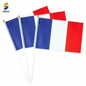 Bendera Prancis kustom 14x21 Cm 30X20 Cm, bendera sublimasi Mini kecil, bendera genggam dengan tongkat plastik