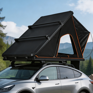 Tente de toit de voiture de luxe triangulaire pour le camping, tente de toit de voiture en aluminium noir et gris, protection UV, tente de toit rigide pour 4 personnes - Product Image 1