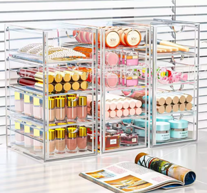 Organizzatore da <span class=keywords><strong>Scrivania</strong></span> Moderno Multifunzione <span class=keywords><strong>Trasparente</strong></span> Rettangolare Impilabile Portatile per Ufficio e Cosmetici J9999 - Product Image 6